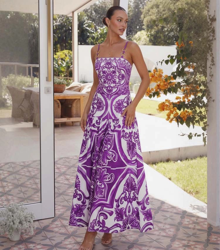 Sling Classic Majolica Series Pattern Print One Piece Swimsuit and Skirt or Shorts