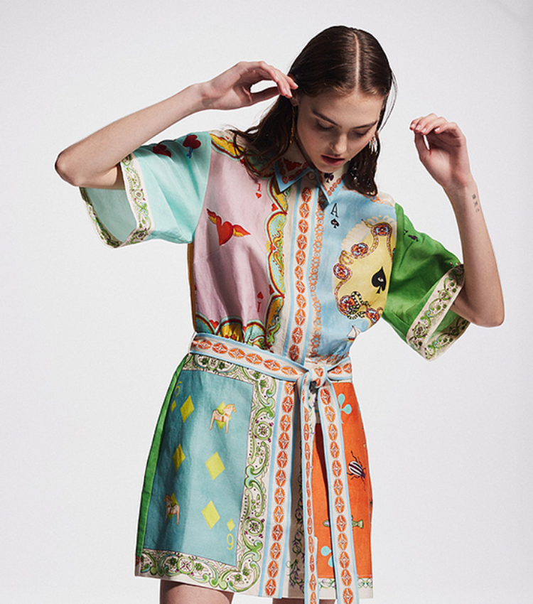 Short Sleeve Color Block Printed Mini Dress