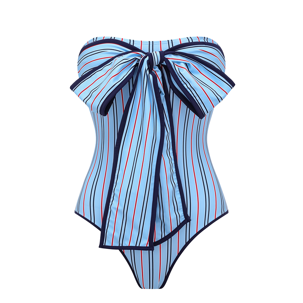 Multi-Way Striped Bow One Piece Swimsuit and Skirt