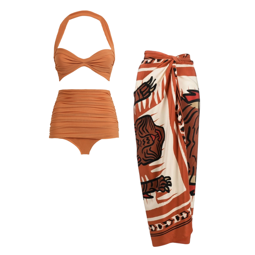 Halter Bikini Swimsuit and Sarong Flaxmaker