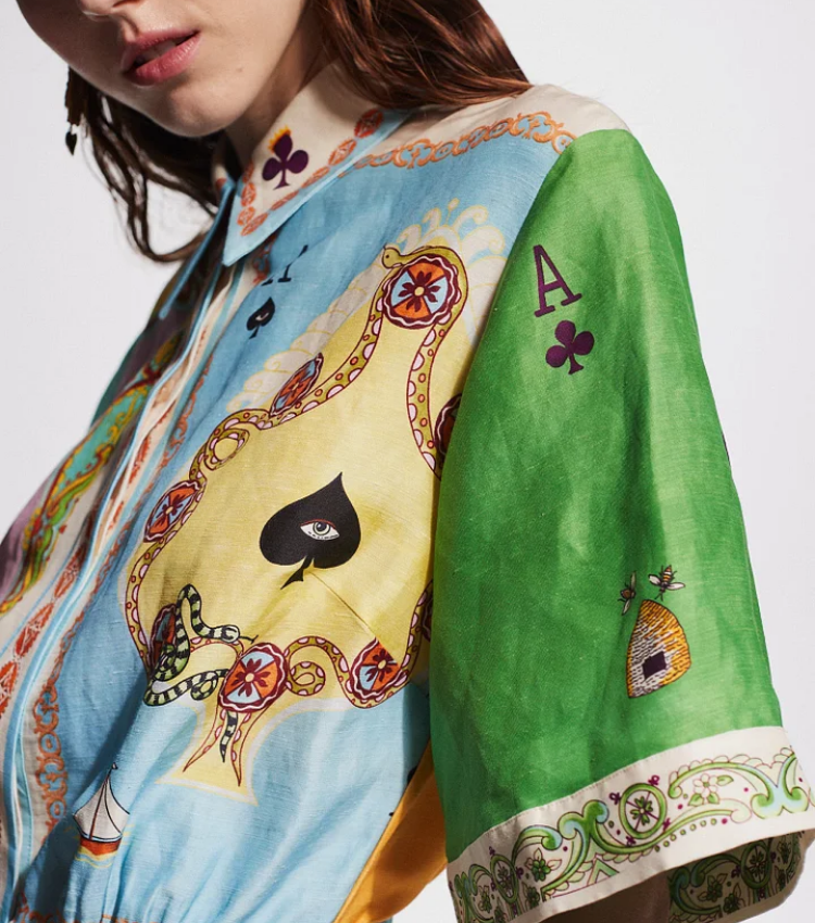 Short Sleeve Color Block Printed Mini Dress