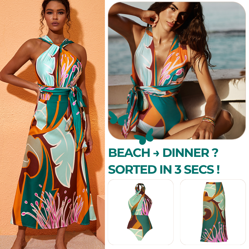 Halter Printed One Piece Swimsuit and Skirt Flaxmaker