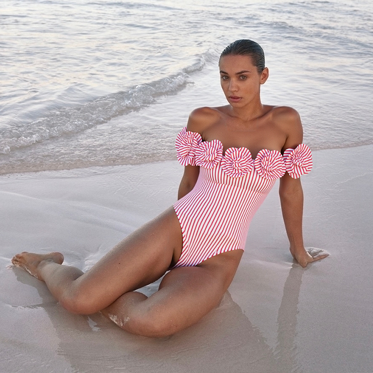 One Shoulder 3D Flower One Piece Swimsuit and Skirt