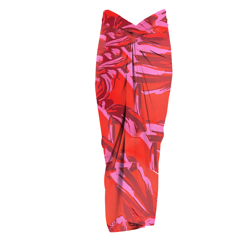 Round Neck Ruched Printed Red Swimsuit Set(s)