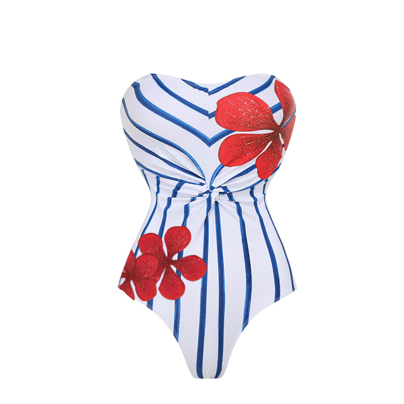 Off Shoulder Print One Piece Swimsuit and Skirt