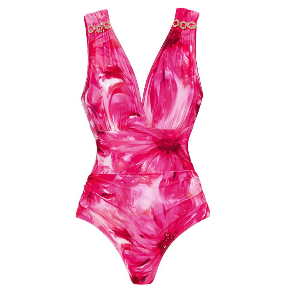 Floral Printed One Piece Swimsuit and Skirt