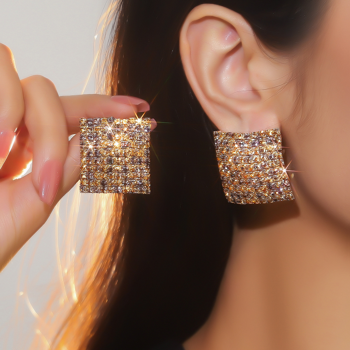 Square Rhinestone Stud Earrings