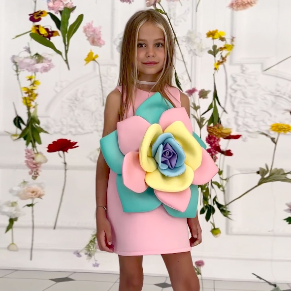 3D Colorful Floral Sleeveless Dress