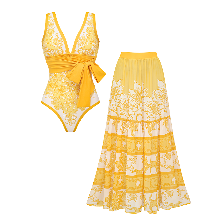 Blossom Print Lace Up Swimsuit Set(s)