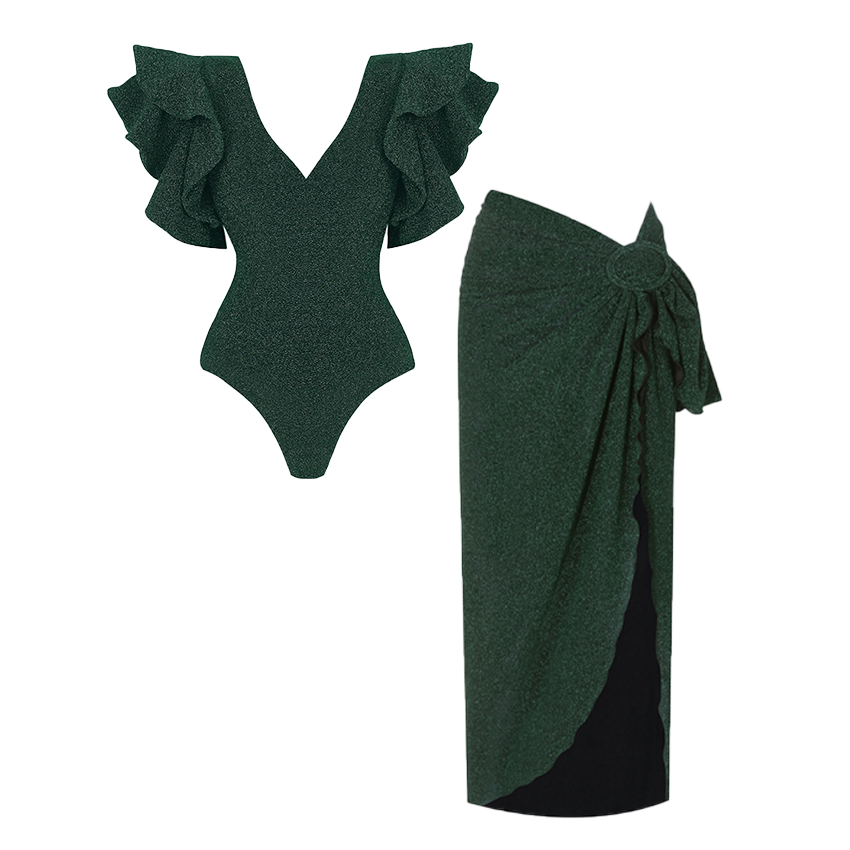 Ruffle Flash V Neck Swimsuit Set(s)