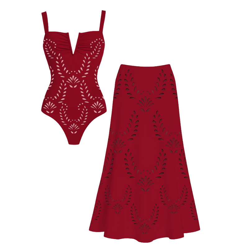 Hollow Out One Piece Swimsuit and Skirt