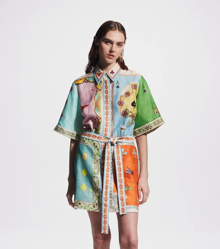 Short Sleeve Color Block Printed Mini Dress