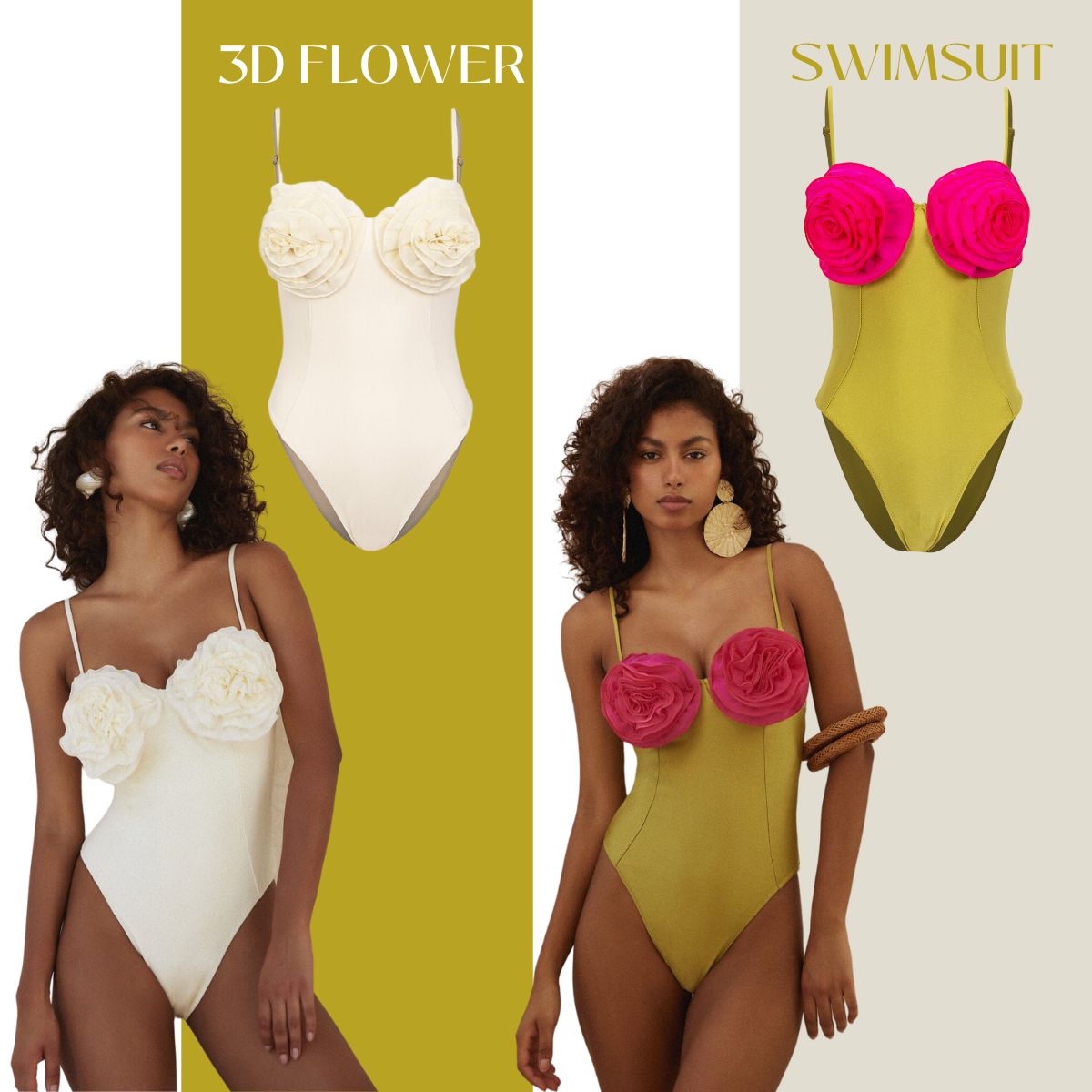 3D Flower White One Piece Swimsuit Flaxmaker