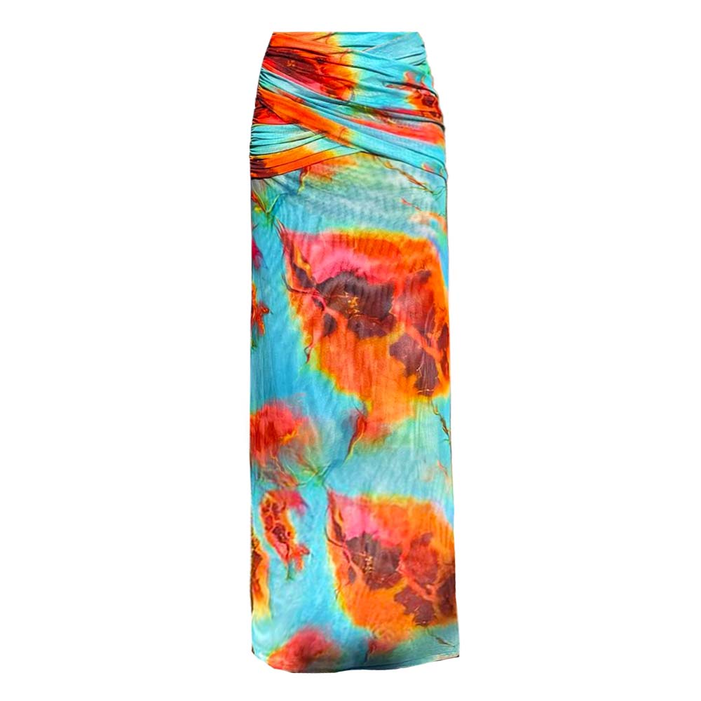 Blue-Orange Gradient Halter Neck Bikini Swimsuit and Skirt