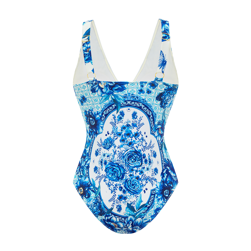 V-neck Peony Print Swimsuit Set(s)
