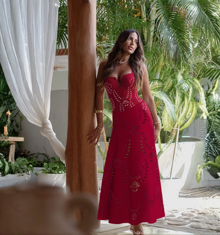 Hollow Out One Piece Swimsuit and Skirt