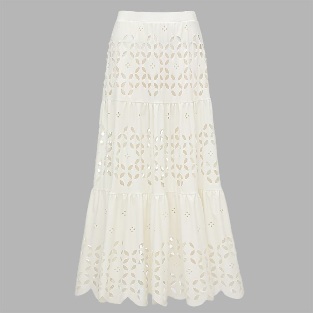 White Laser Hollowing Bikini Swimsuit and Skirt