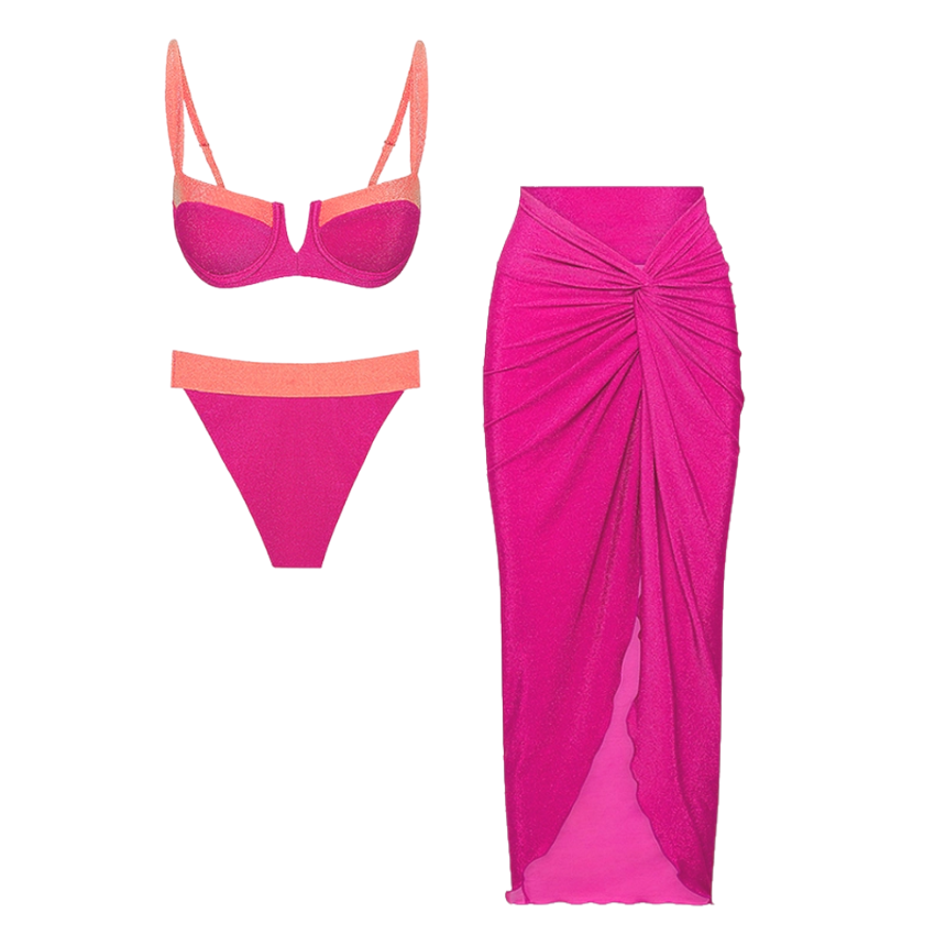 Strappy Color Block Bikini Swimsuit and Sarong Flaxmaker