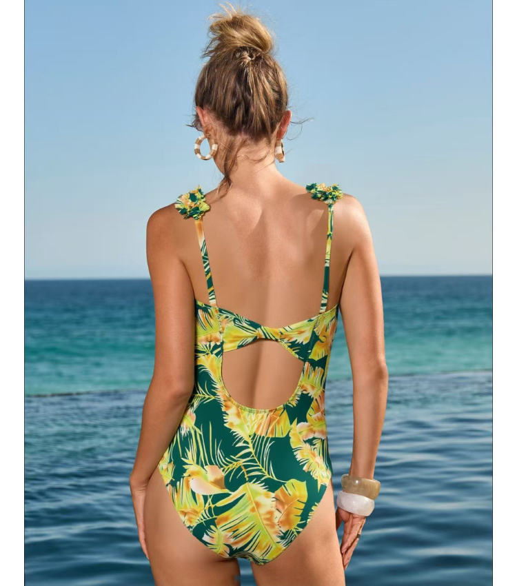 Natural feather print Emerald V-neck Swimsuit Set(s)