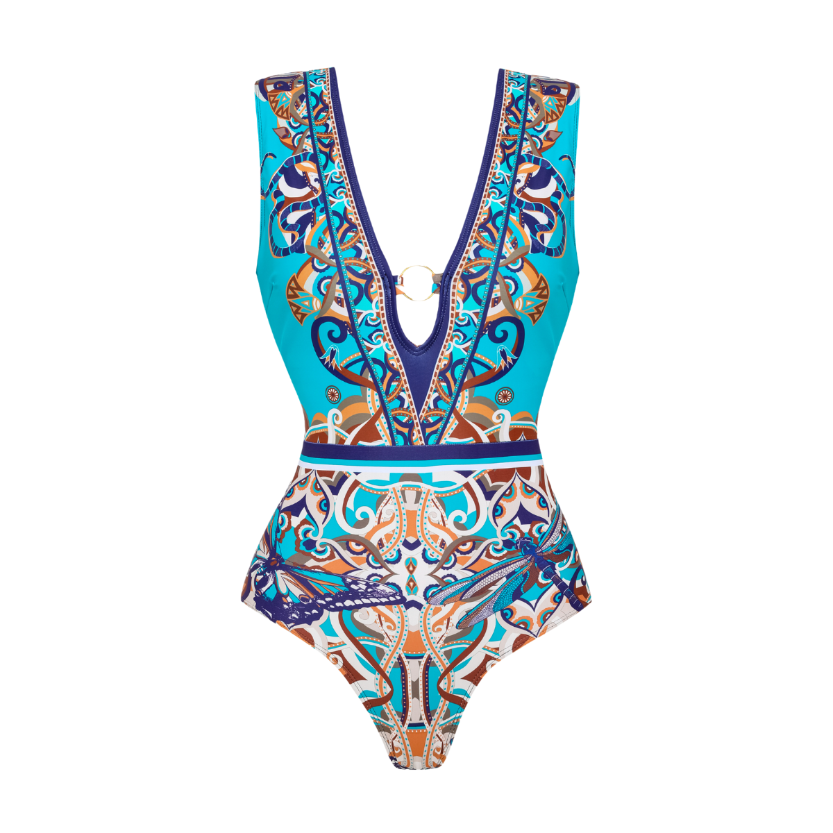 Butterfly and Dragonfly V-neck Hollow Print One Piece Swimsuit and Pants