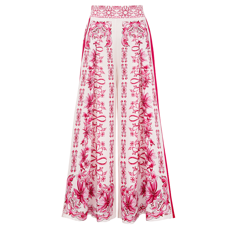 Ruffle Cut Out Lily and Majolica Series Pattern Print One Piece Swimsuit and Skirt or Pants