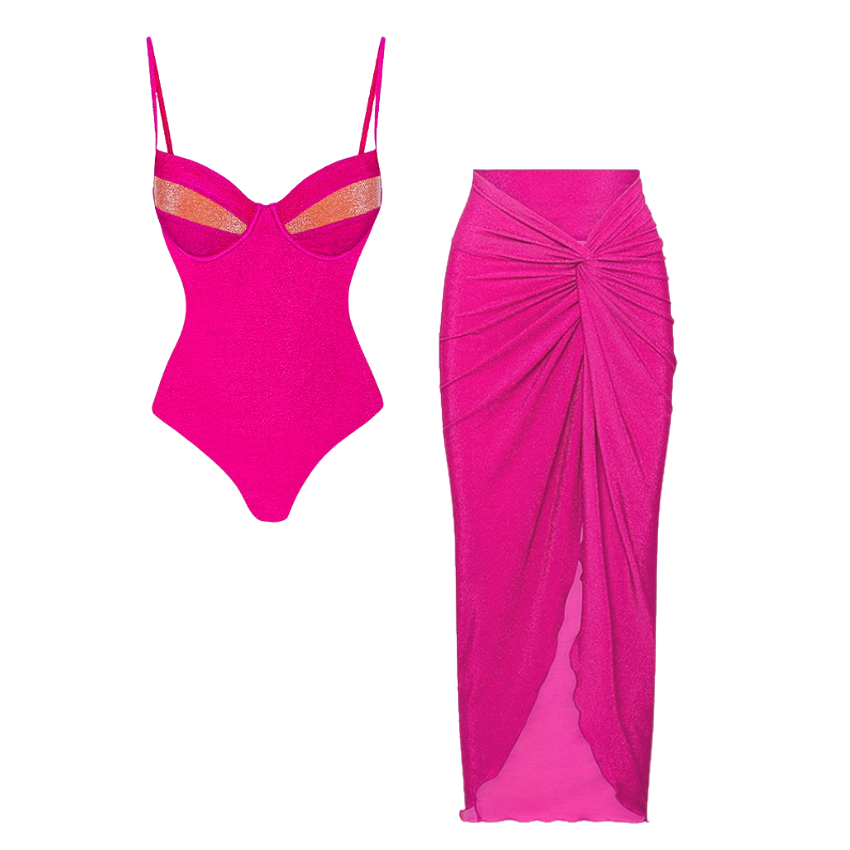 Sling Color Block One Piece Swimsuit and Sarong Flaxmaker