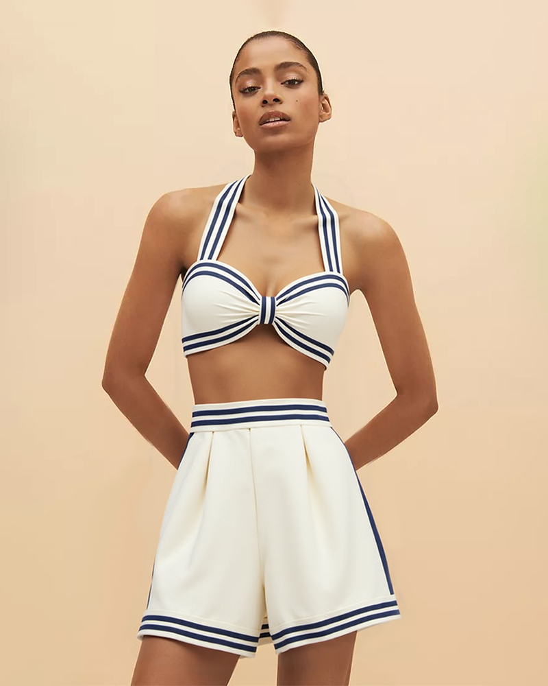 Navy Style Printed One Piece Swimsuit and Shorts