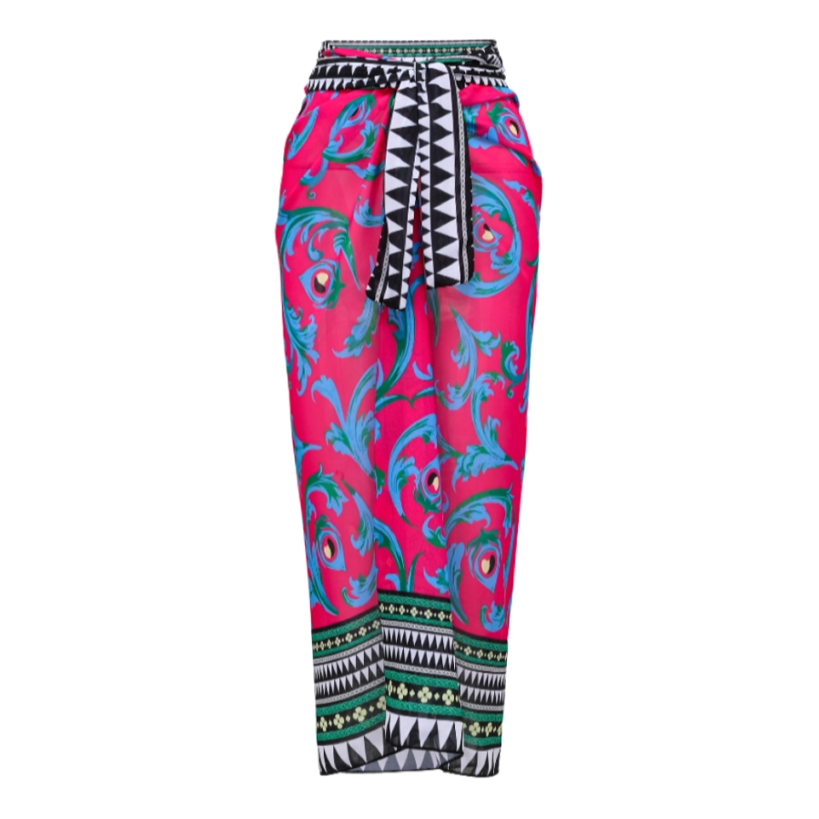 Long-sleeved Peacock Totem Print One Piece Swimsuit and Sarong Flaxmaker