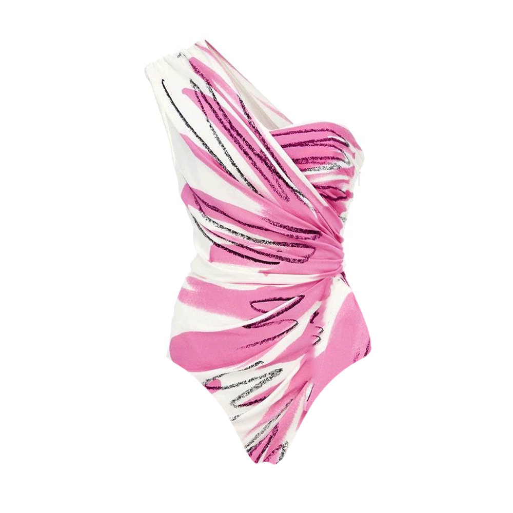 One Shoulder Printed Frilled One Piece Swimsuit and Skirt