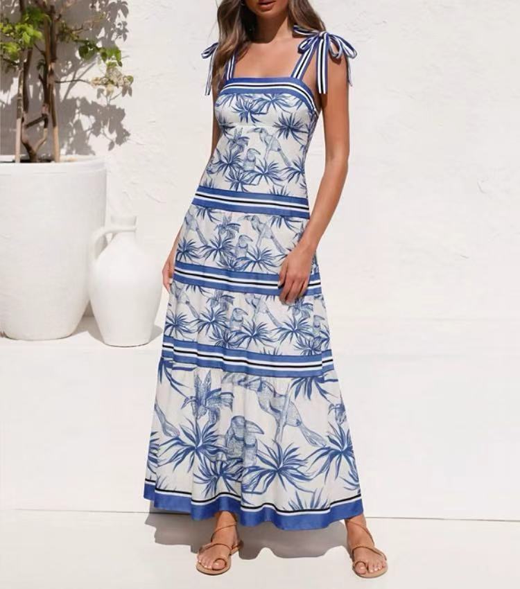 Tropical Print Tiered Maxi Dress