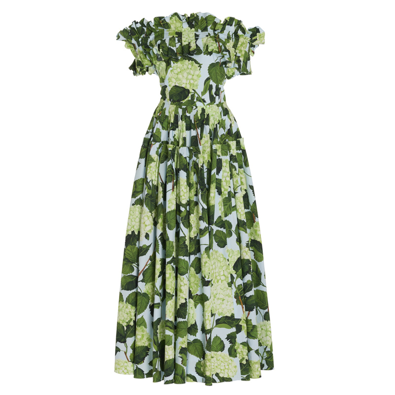 Off Shoulder Hydrangea Print Ruffle One Piece Swimsuit and Skirt Flaxmaker