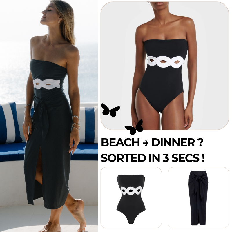 Bandeau Cutout Color Block One Piece Swimsuit And Sarong