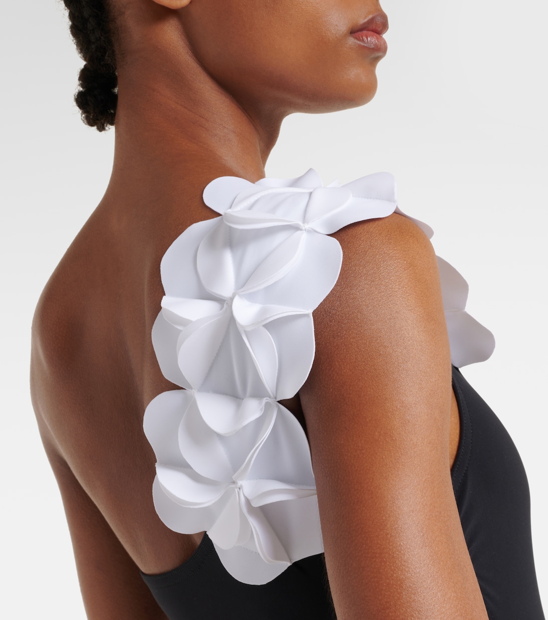 Oblique Shoulder 3D Flower Color Block One Piece Swimsuit And Skirt