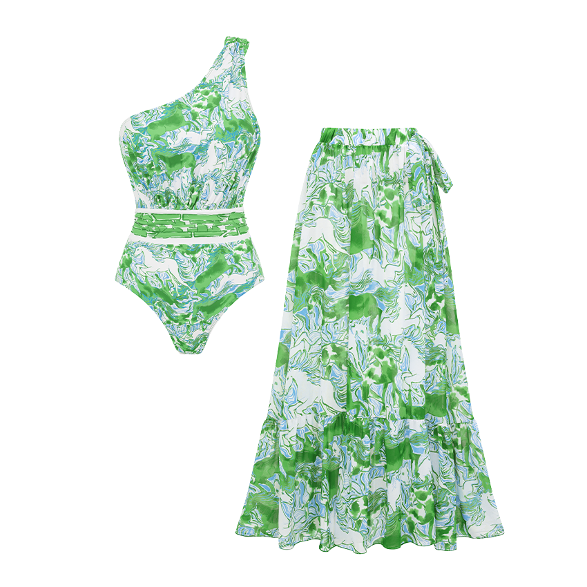 One Shoulder Horse Print Swimsuit Set(s)
