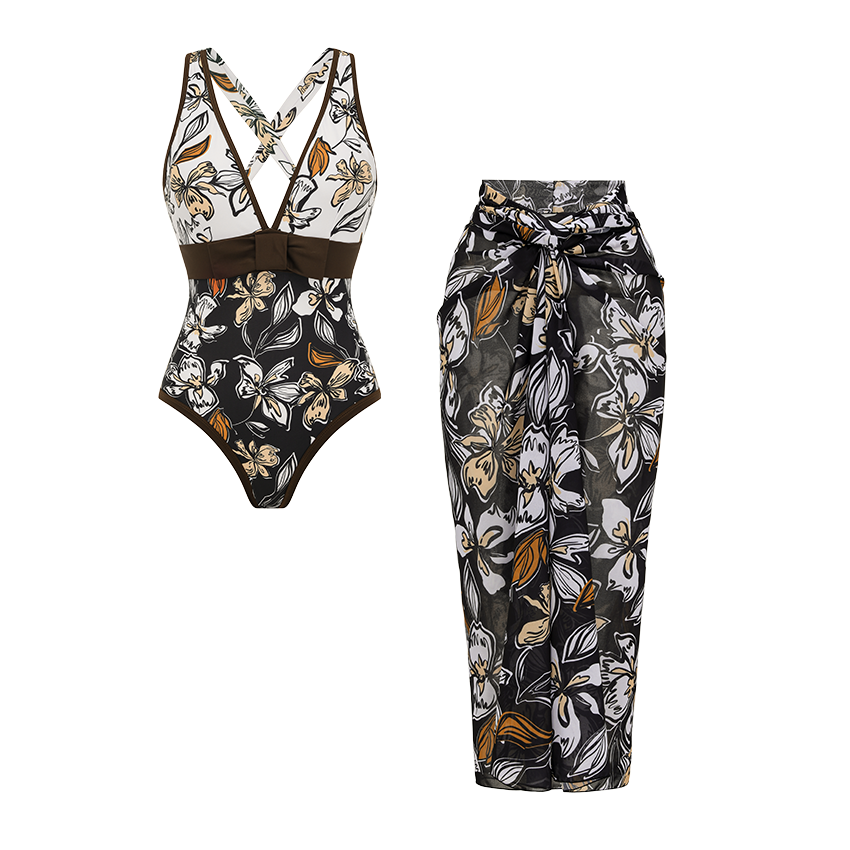 Bowknot Decor Printed Swimsuit Set(s)