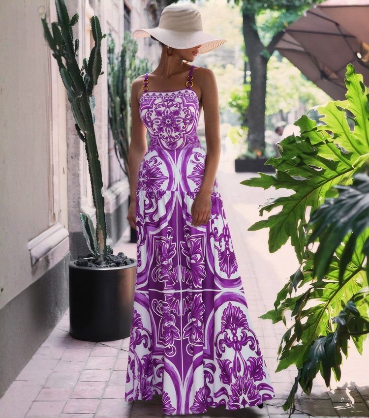 Sling Classic Majolica Series Pattern Print One Piece Swimsuit and Skirt or Shorts