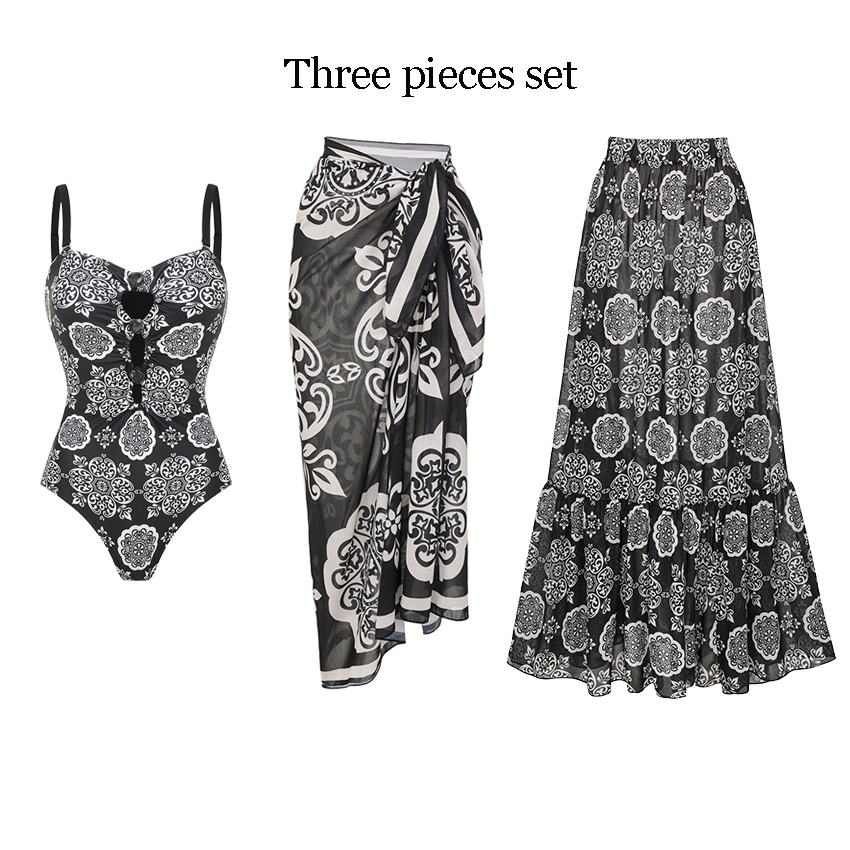 Adjustable Shoulder Straps Cut Out Retro Printed Swimsuit Set(s)