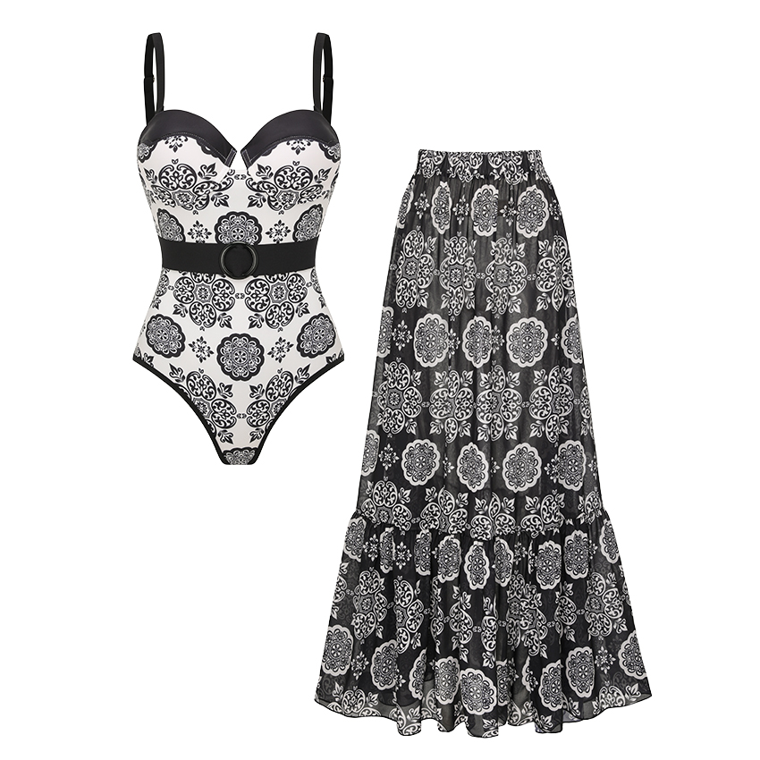 Sling White Retro Printed Swimsuit Set(s)