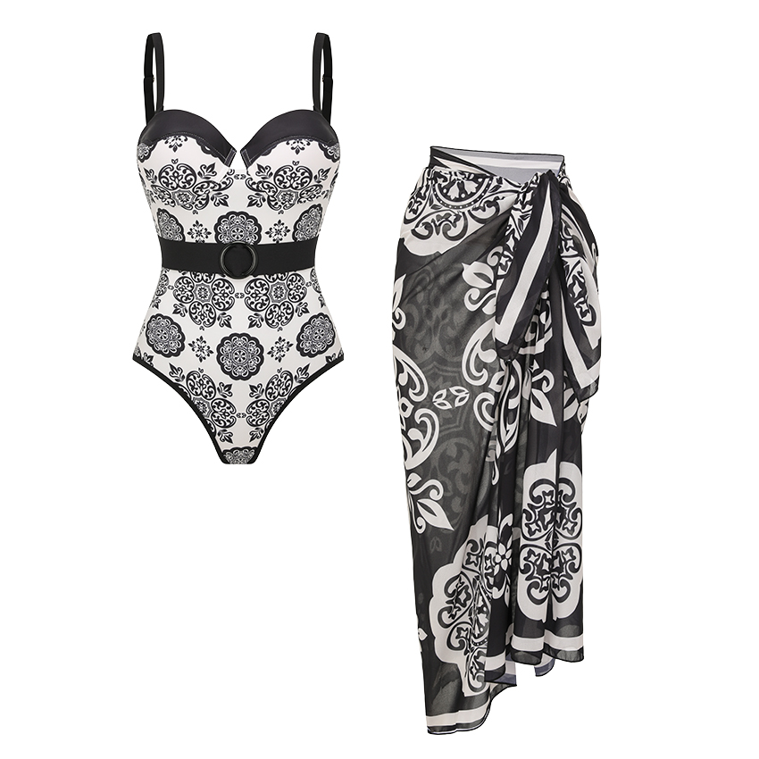 Sling White Retro Printed Swimsuit Set(s)