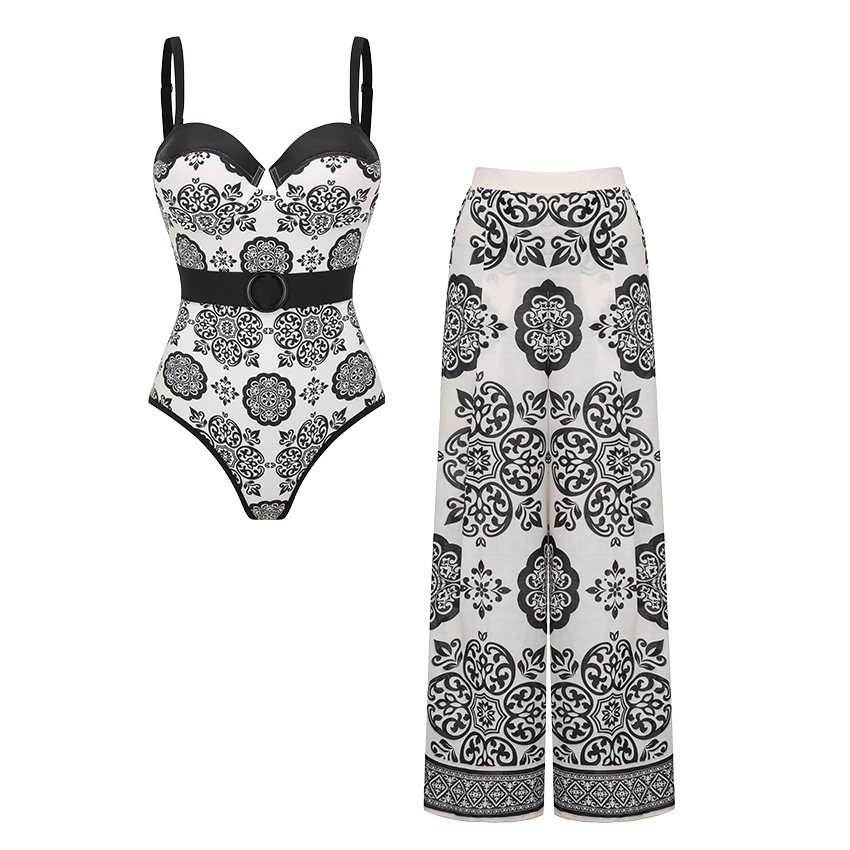 Sling White Retro Printed Swimsuit Set(s)