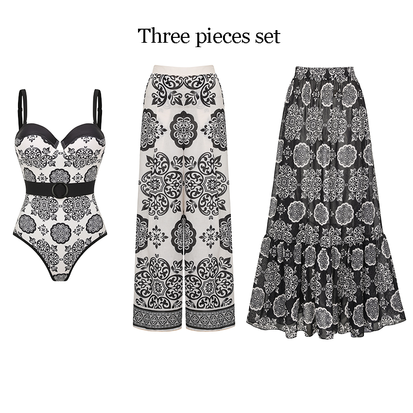 Sling White Retro Printed Swimsuit Set(s)