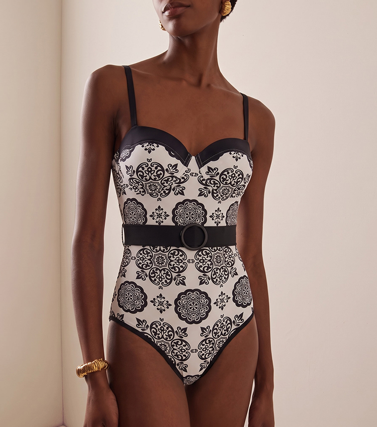 Sling White Retro Printed Swimsuit Set(s)