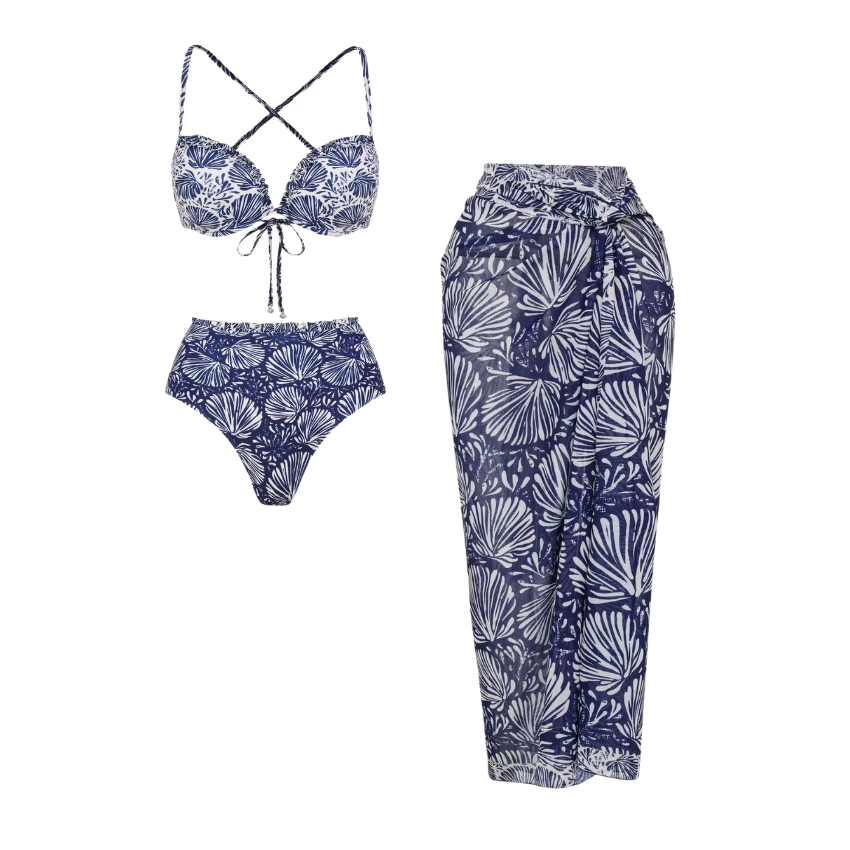 [Copy][Copy][Copy]One Shoulder Retro Floral Print Swimsuit Set(s)