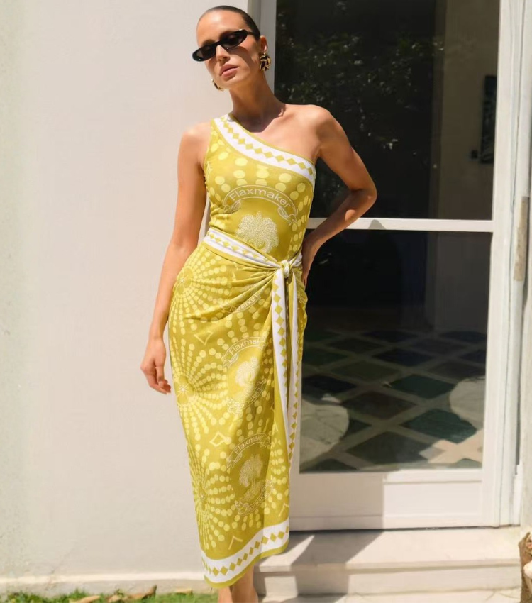 [Copy][Copy]One Shoulder Retro Floral Print Swimsuit Set(s)