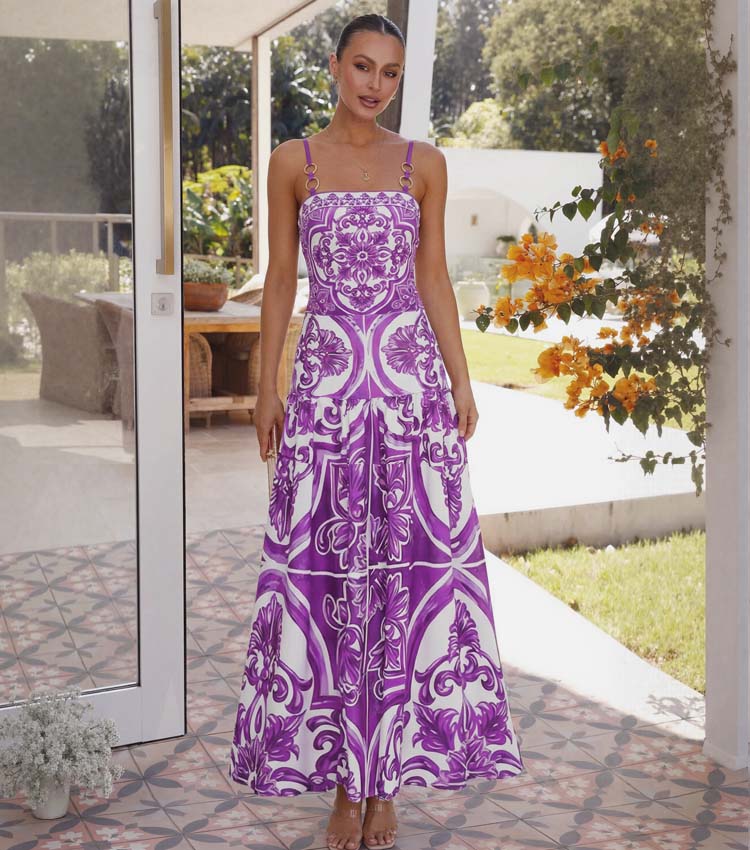 Sling Classic Majolica Series Pattern Print One Piece Swimsuit and Skirt or Shorts