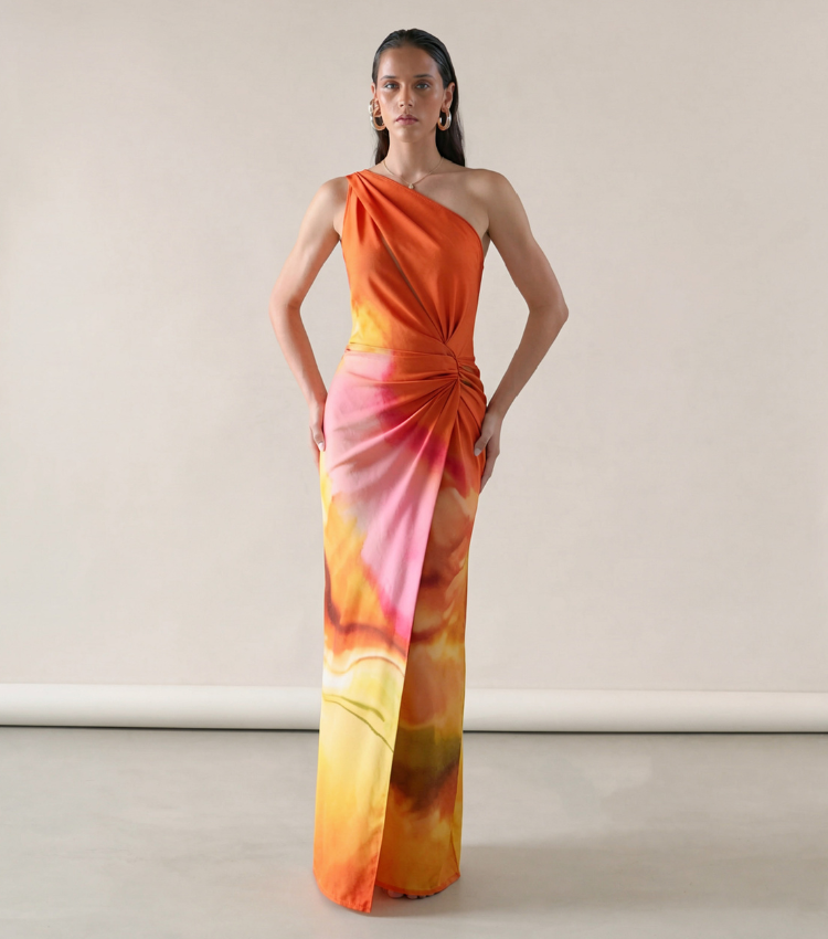 One-Shoulder Ombre Maxi Dress