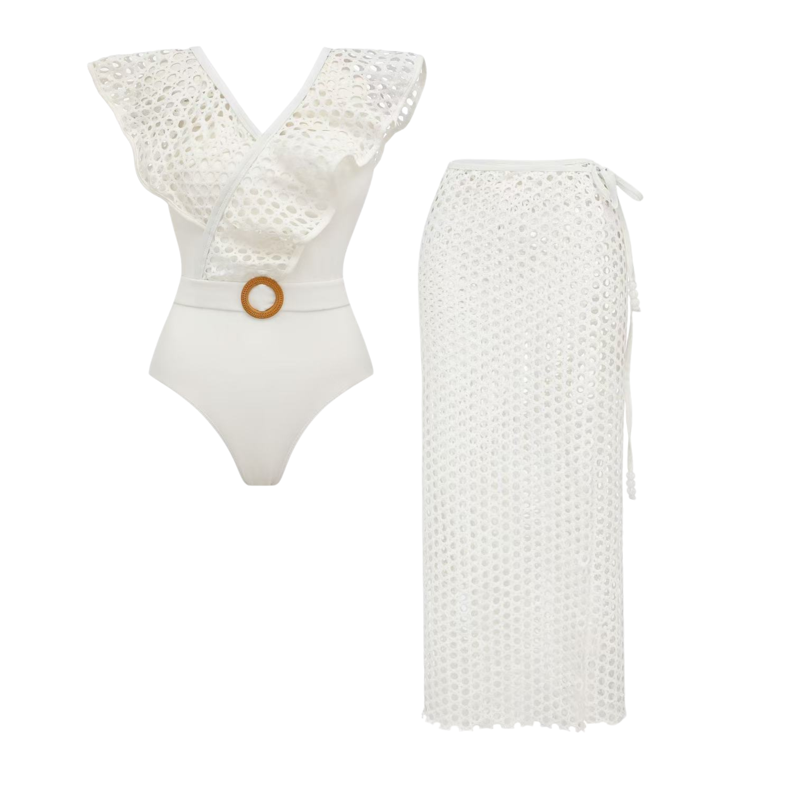 White Openwork Fabric Swimsuit Set(s)