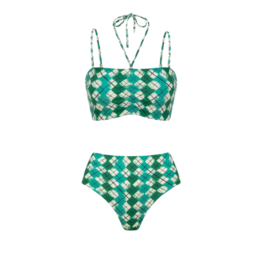 [Copy]Green Checkered Print Swimsuit Set(s)