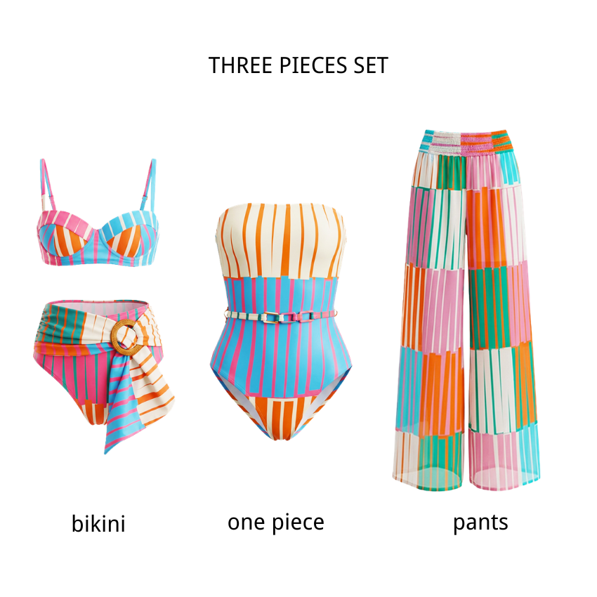Push-Up Colorful Striped Print Swimsuit Set(s)