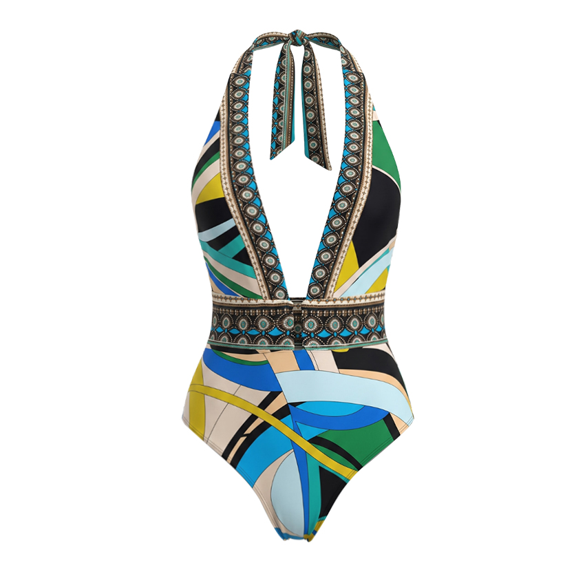 [Copy][Copy]Sling Cut Out Green Retro Printed Swimsuit Set(s)